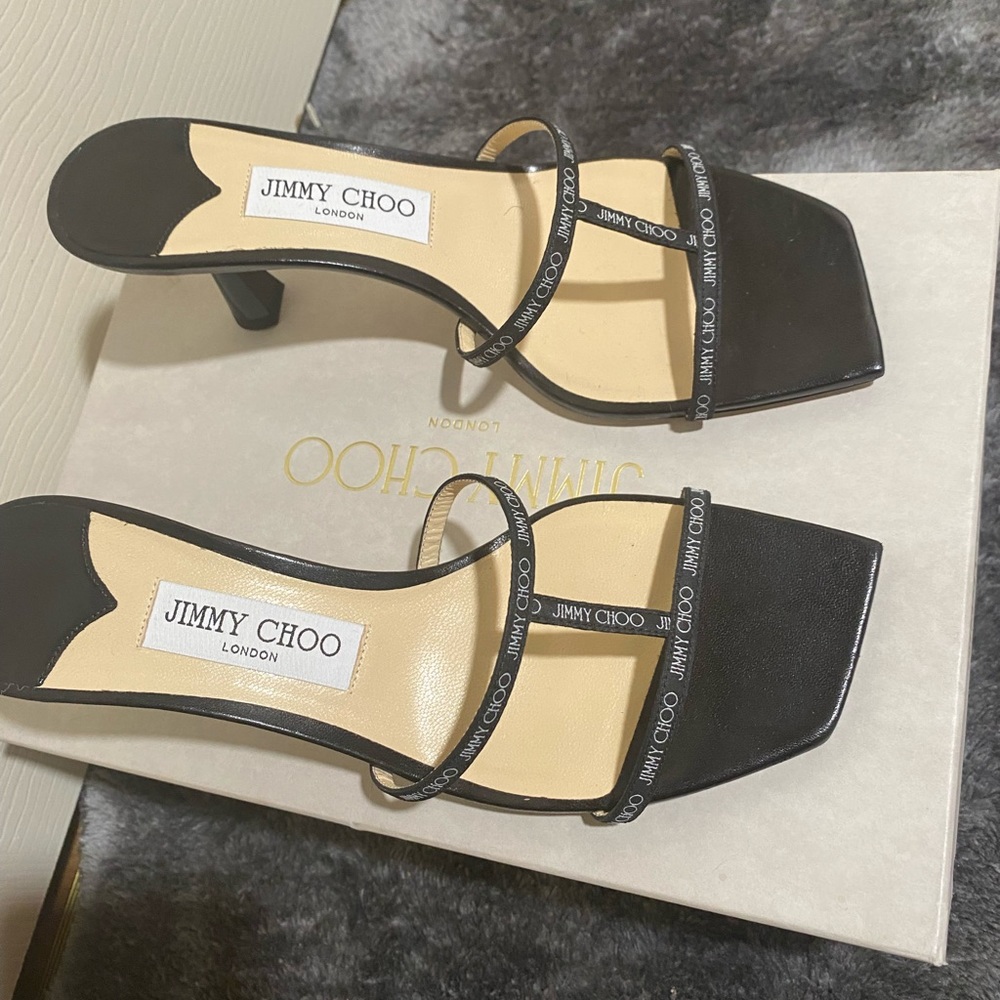 JIMMY CHOO RIA 65 Denim Nappa Leather Mules with Logo-Woven/Size 39